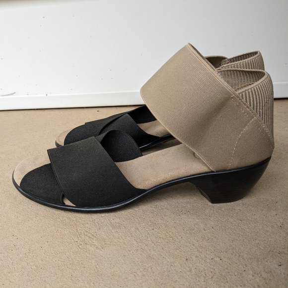 Tan and Black Strappy Short Heels ๐ - Picture 1 of 5